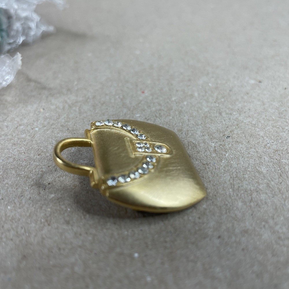 Vintage JJ Jonette LADIES PURSE TOTE BAG Brooch Pin RHINESTONES Gold Tone‎ Bling - Picture 6 of 6